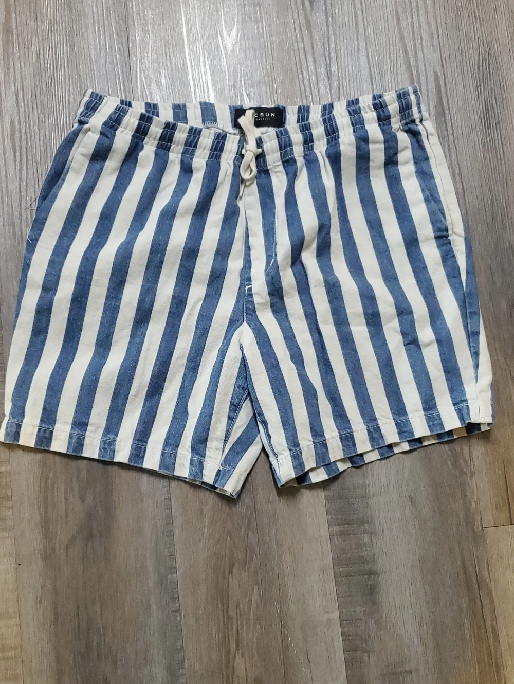 PacSun Blue and White Vertical Stripe Swim Trunks, Size L